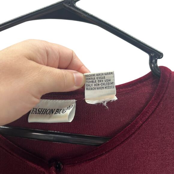 Fashion Bug 18/20 Maroon Button Front‎ Sweater Velour Detail - Picture 4 of 5